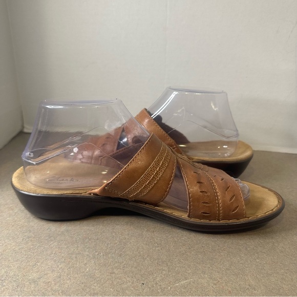 Clarks Brown Bendables Women’s Slip On Leather Sandals Size 9M - Picture 6 of 10